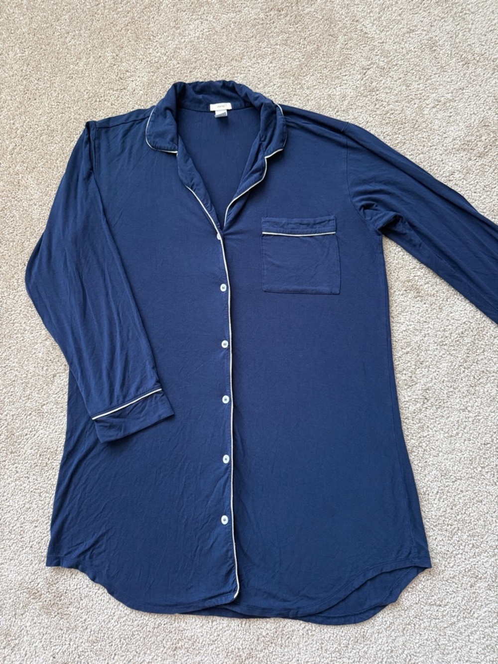 Eberjey Gisele TENCEL Modal Button Up Sleepshirt Dress Navy/Ivory - Picture 3 of 7